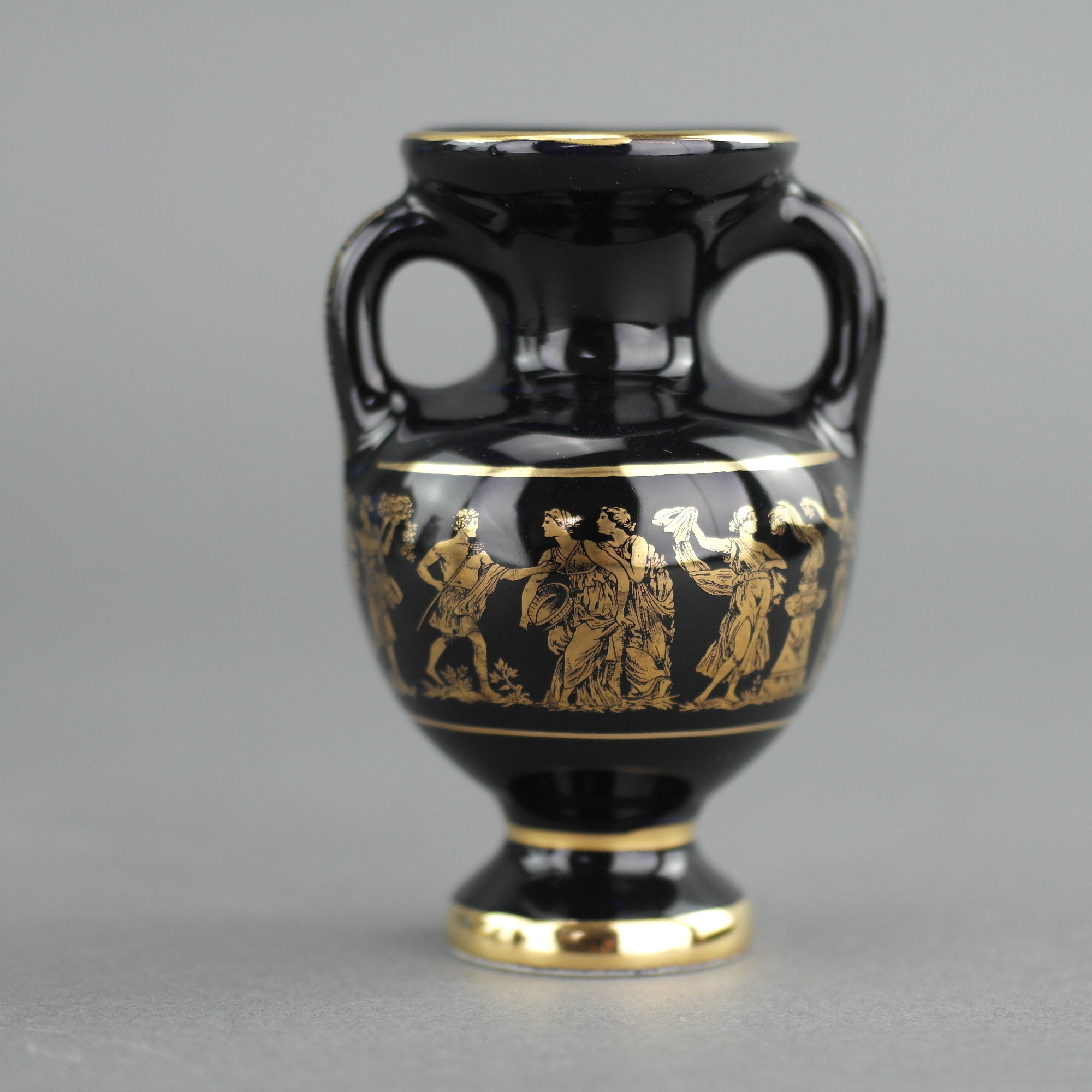 Vintage handmade 24ct Gold plate pottery vase jug Greek Royal blue colour made by St