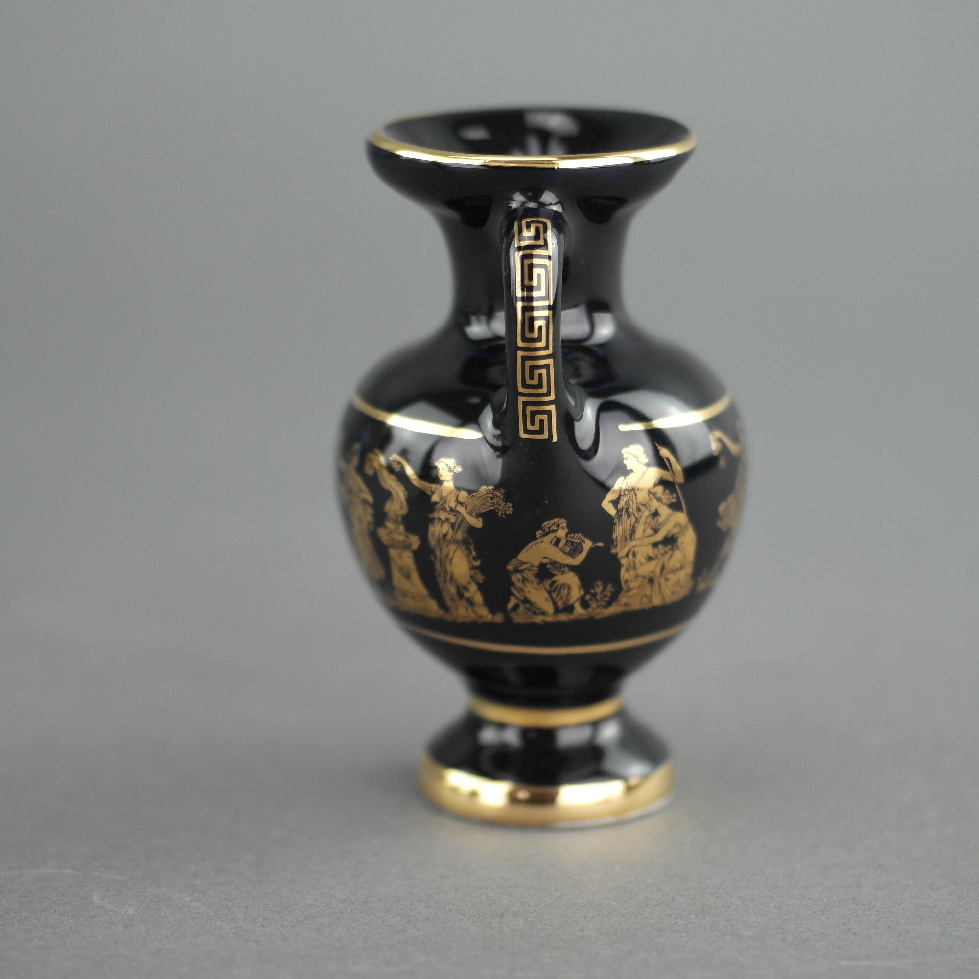 Vintage handmade 24ct Gold plate pottery vase jug Greek Royal blue colour made by St