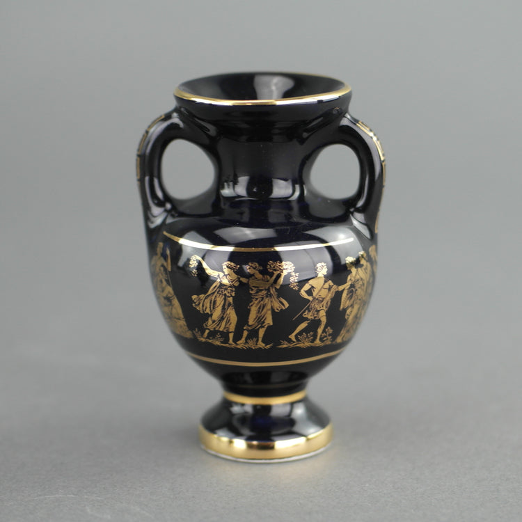 Vintage hecho a mano 24ct placa de oro jarra de jarrón de cerámica color azul real griego hecho por St