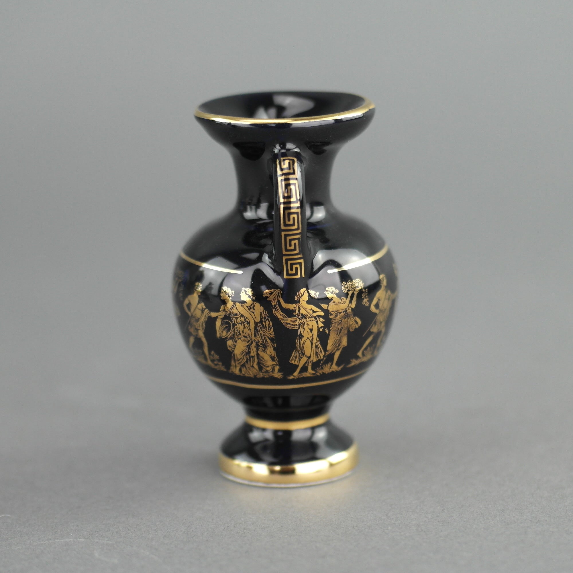 Vintage handmade 24ct Gold plate pottery vase jug Greek Royal blue colour made by St