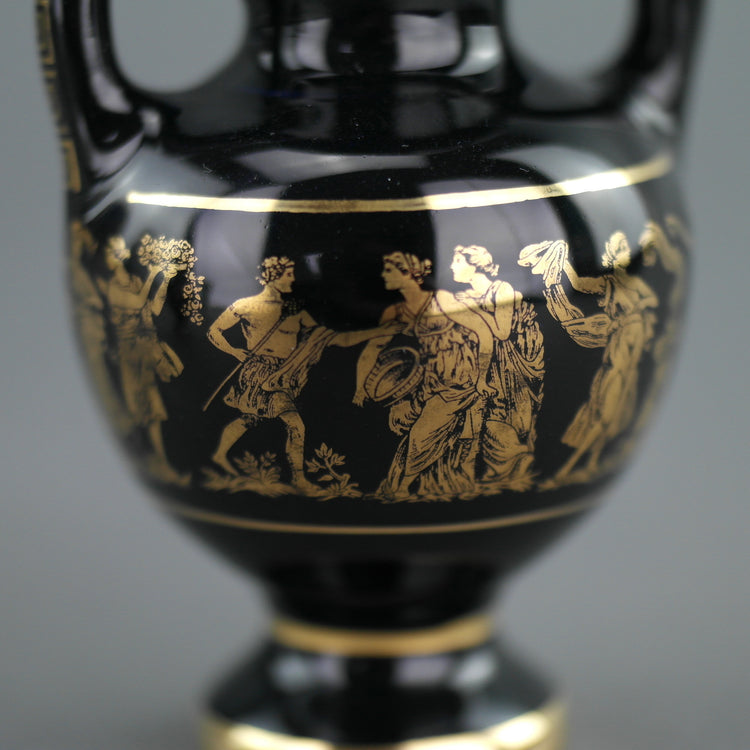Vintage handmade 24ct Gold plate pottery vase jug Greek Royal blue colour made by St