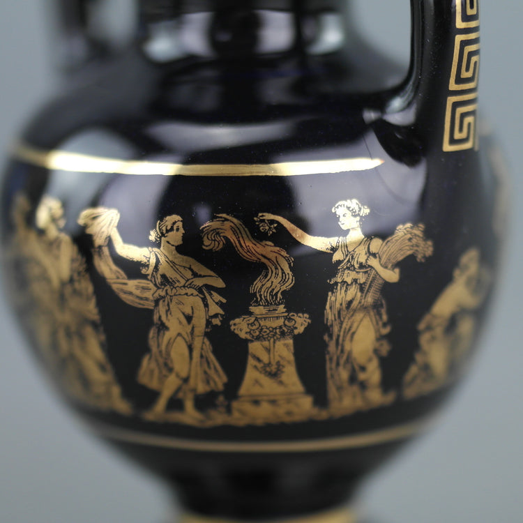Vintage handmade 24ct Gold plate pottery vase jug Greek Royal blue colour made by St