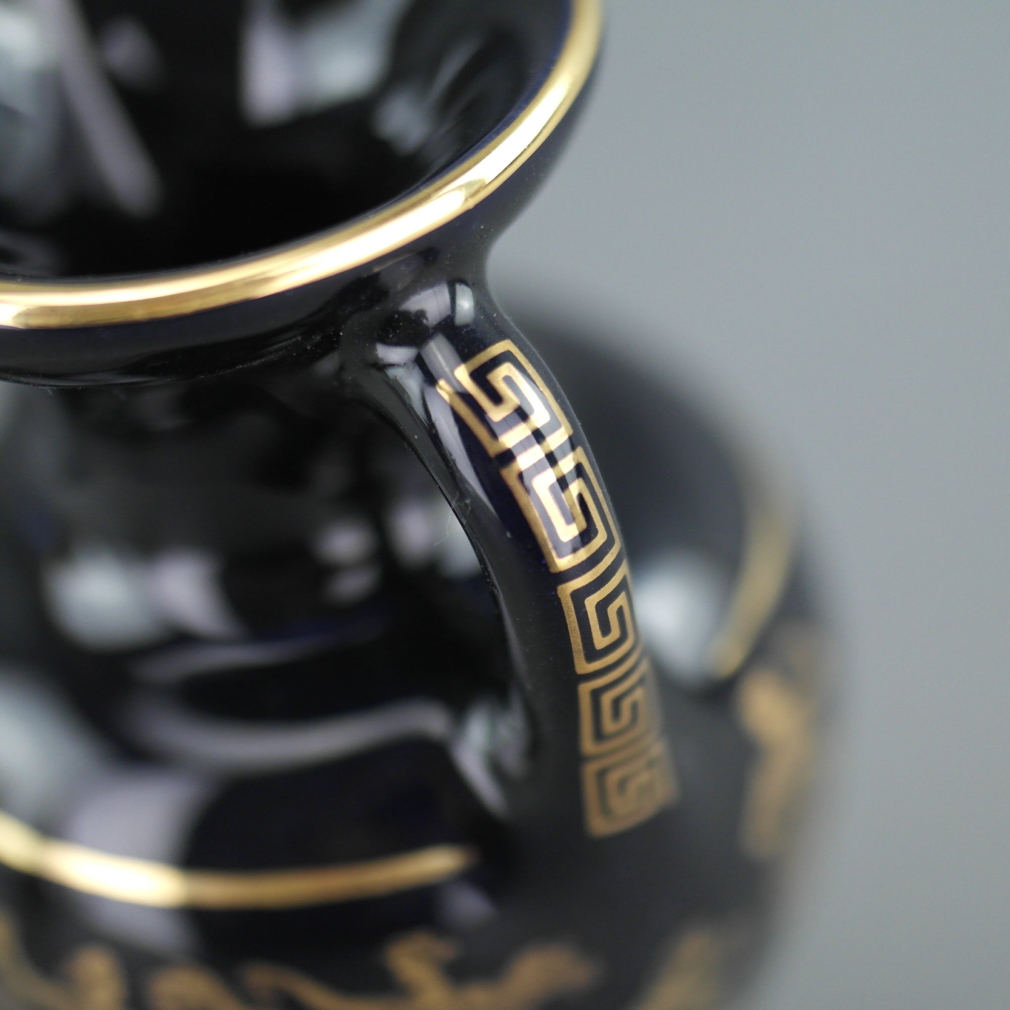 Vintage handmade 24ct Gold plate pottery vase jug Greek Royal blue colour made by St