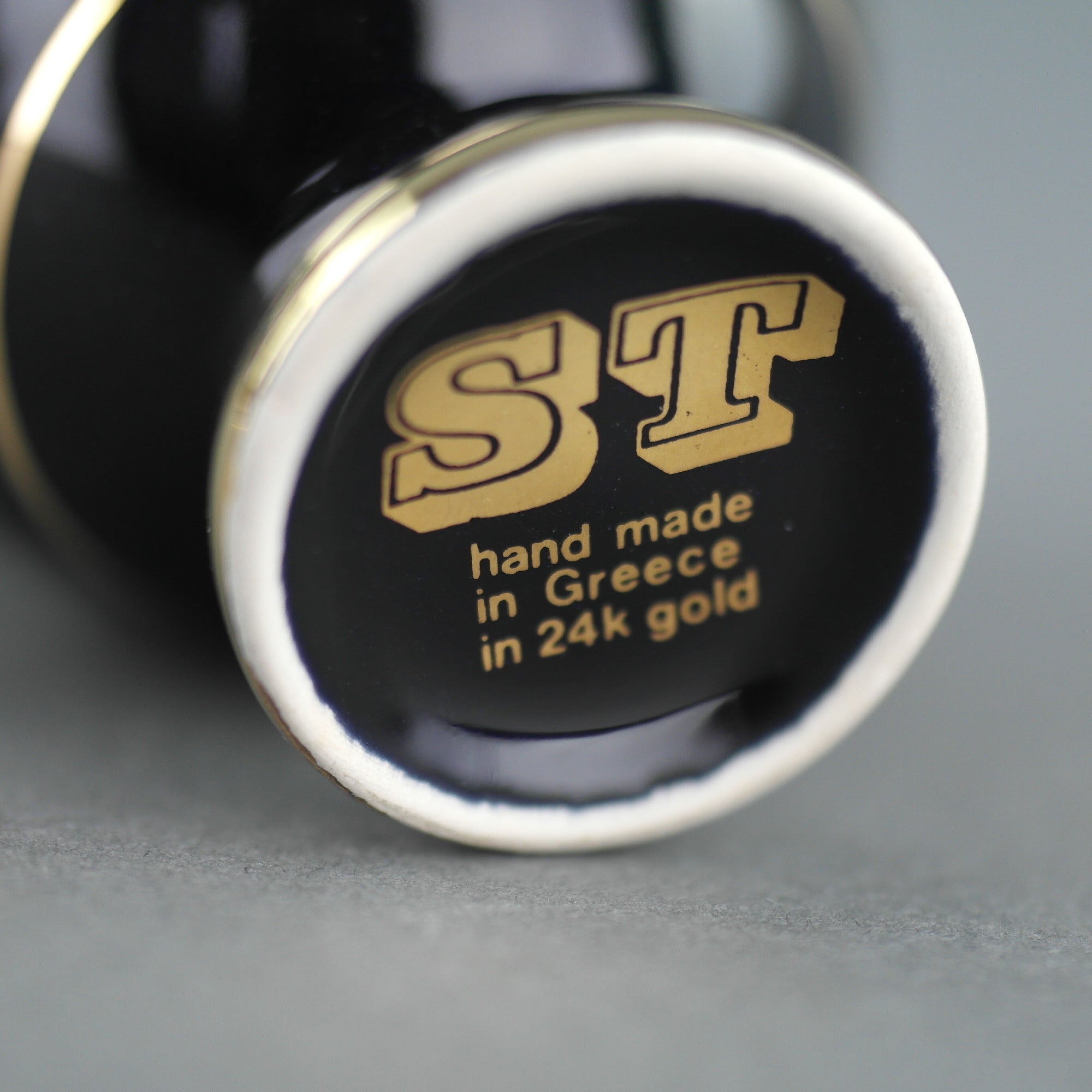 Vintage handmade 24ct Gold plate pottery vase jug Greek Royal blue colour made by St