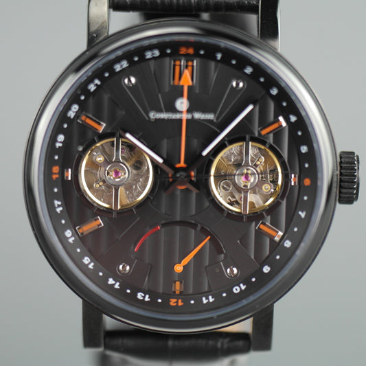 Constantin Weisz Automático Doble corazón reloj de pulsera completamente negro con correa de cuero