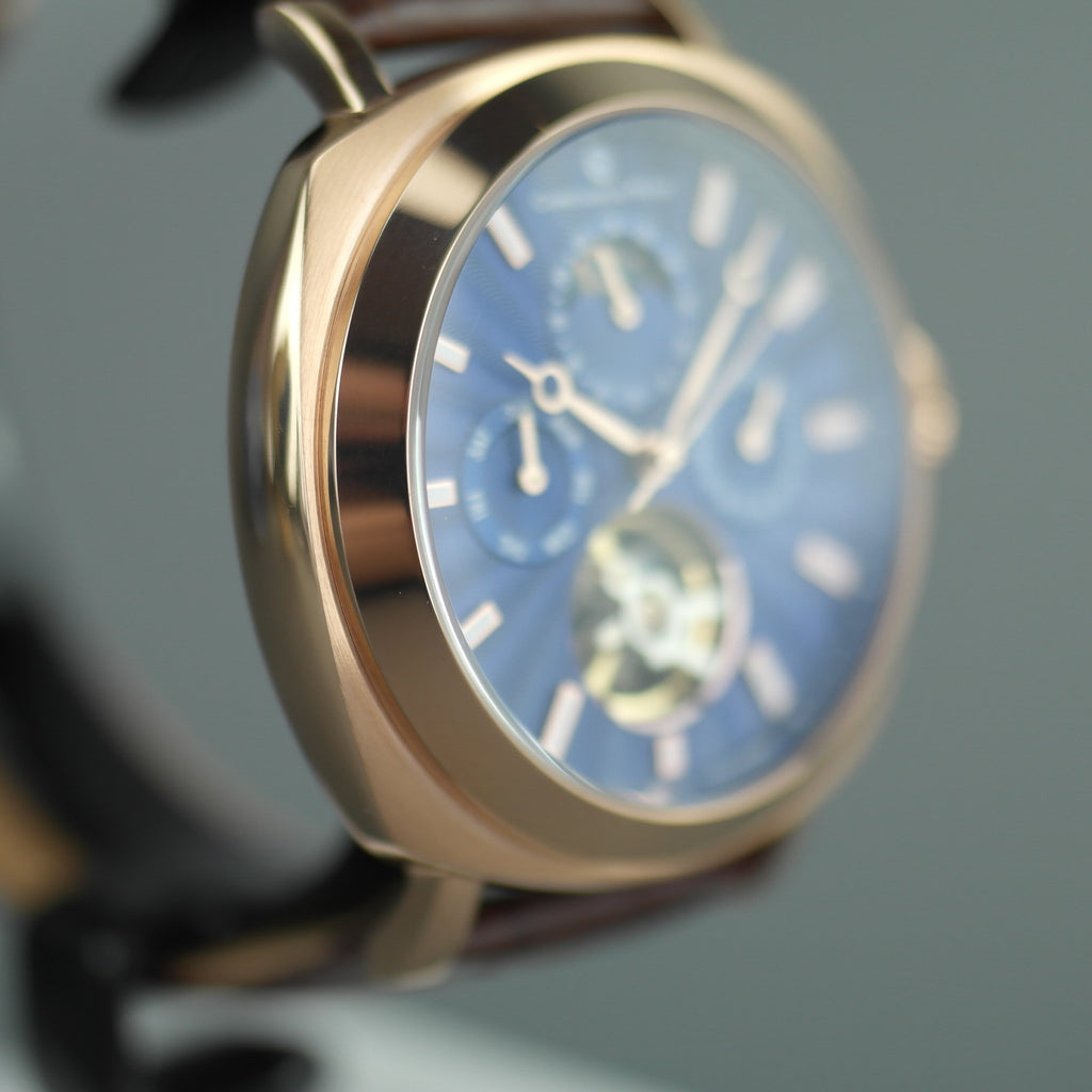 Constantin Weisz Edición limitada Reloj de pulsera automático chapado en oro con esfera azul marino y correa de cuero
