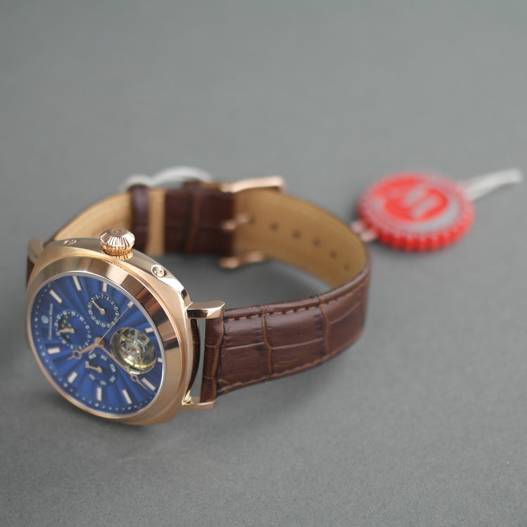 Constantin Weisz Edición limitada Reloj de pulsera automático chapado en oro con esfera azul marino y correa de cuero