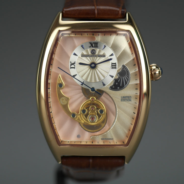 Reloj de pulsera automático bañado en oro Constantin Weisz de edición limitada con correa de piel 