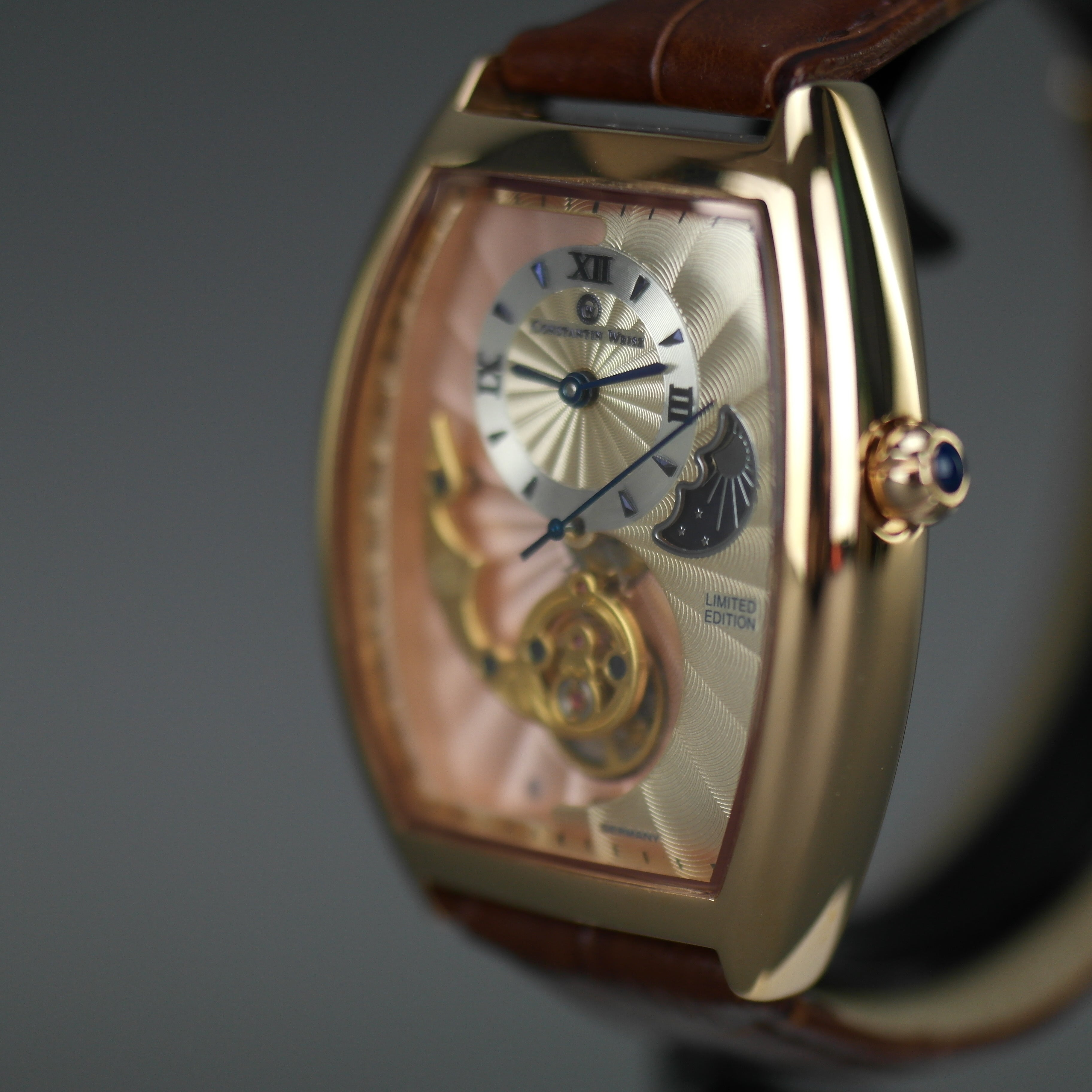 Constantin Weisz Limited Edition automatic gold plated wrist watch with leather strap