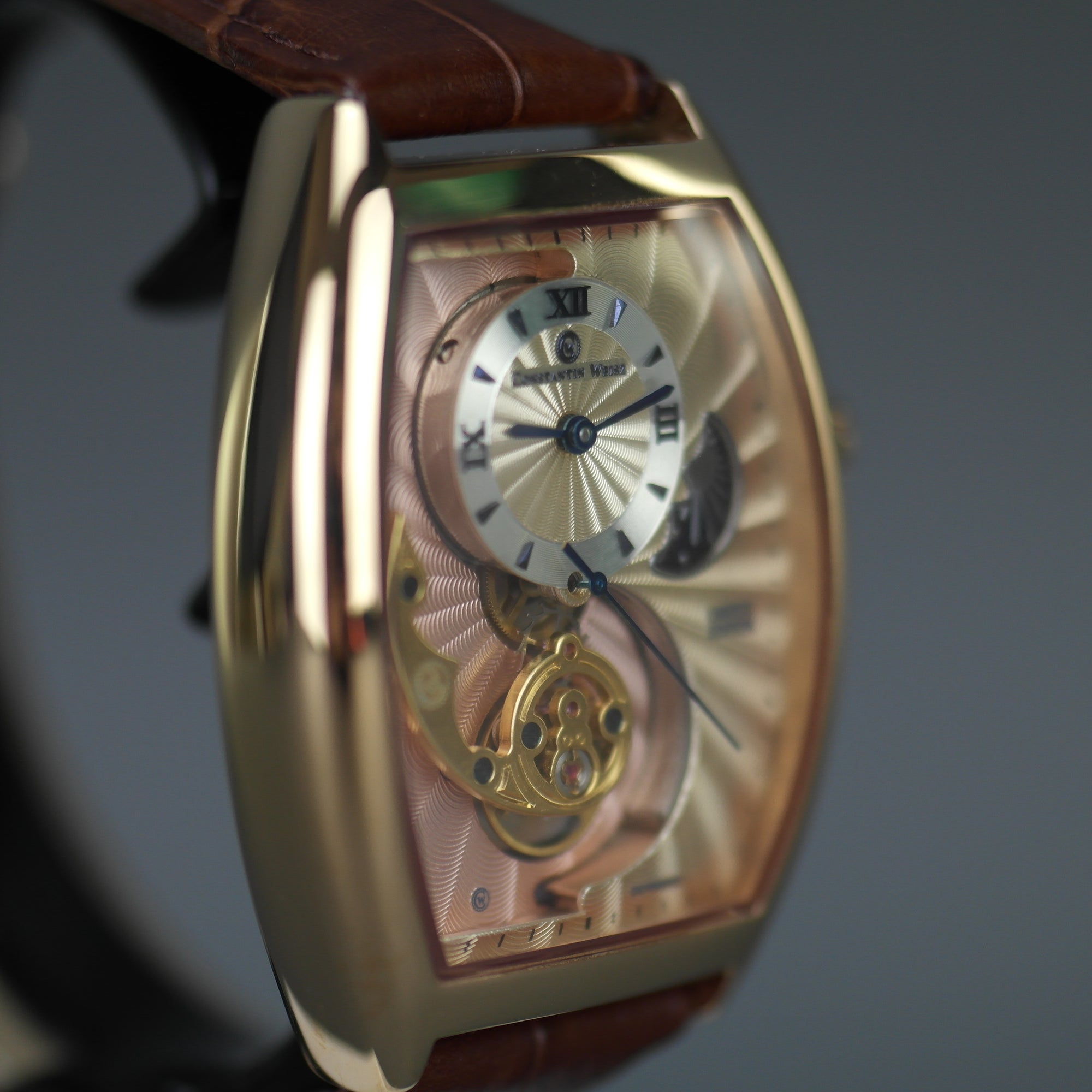 Constantin Weisz Limited Edition automatische vergoldete Armbanduhr mit Lederarmband 