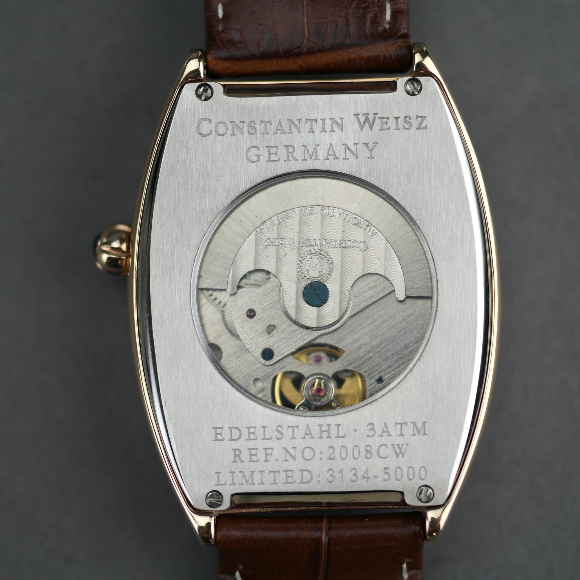 Constantin Weisz Limited Edition automatische vergoldete Armbanduhr mit Lederarmband 