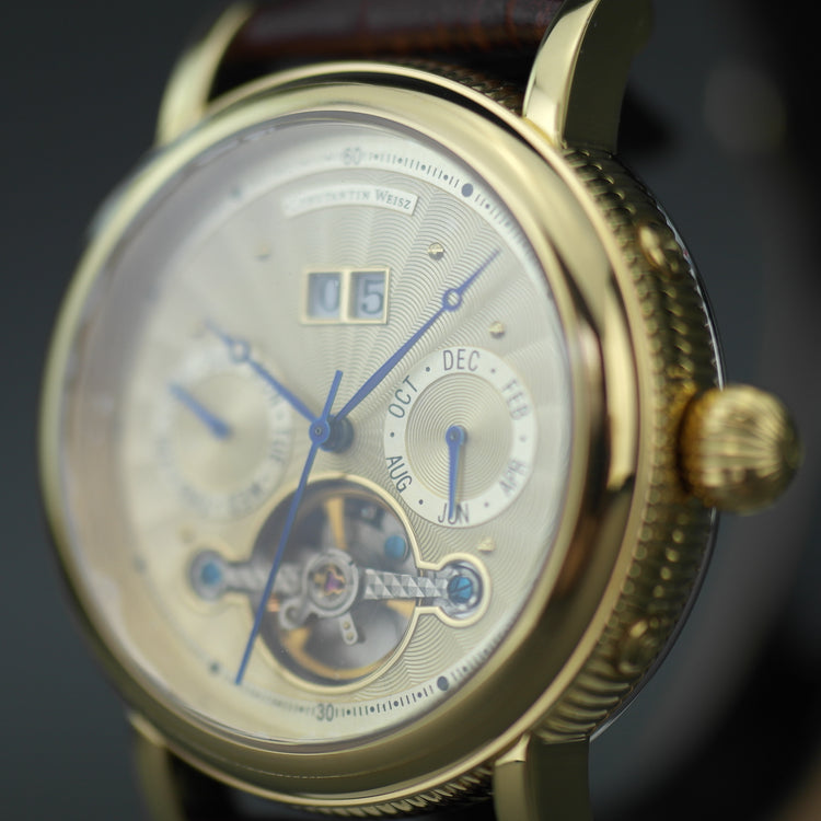 Constantin Weisz Reloj de pulsera automático con corazón abierto chapado en oro y correa de cuero marrón
