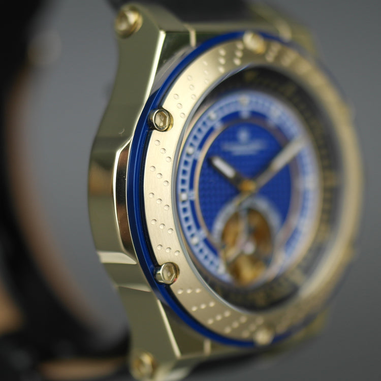 Edición limitada Constantin Weisz Automático 24 joyas Reloj de pulsera chapado en oro con esfera azul