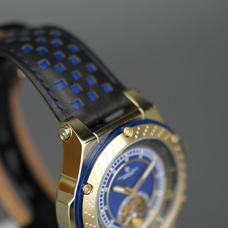 Edición limitada Constantin Weisz Automático 24 joyas Reloj de pulsera chapado en oro con esfera azul