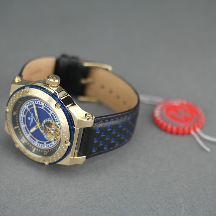 Edición limitada Constantin Weisz Automático 24 joyas Reloj de pulsera chapado en oro con esfera azul