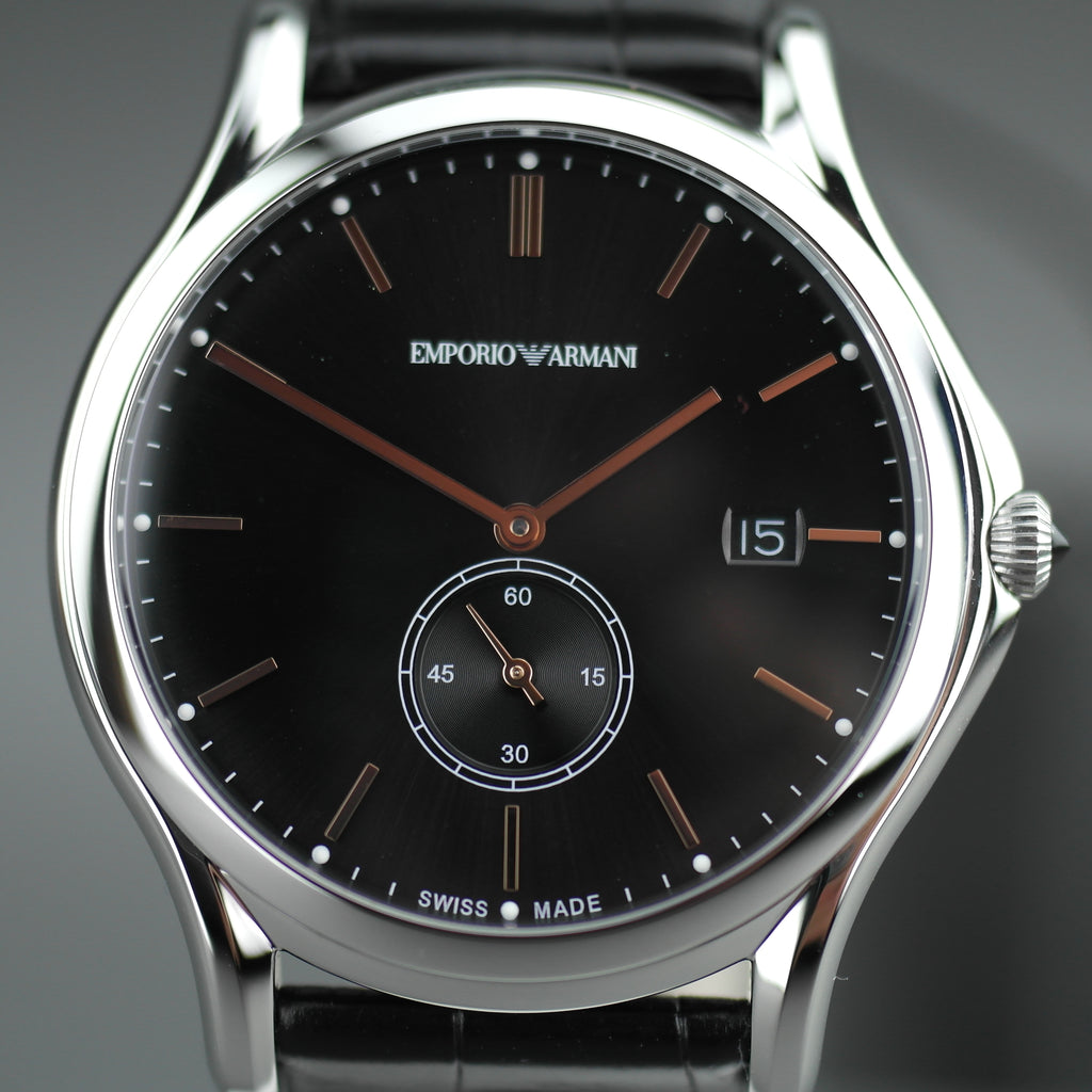 Emporio Armani Classic Swiss Stainless Steel wrist watch leather strap
