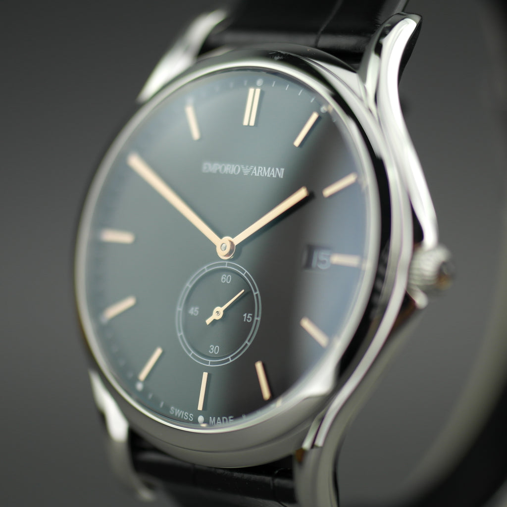 Emporio Armani Classic Swiss Stainless Steel wrist watch leather strap