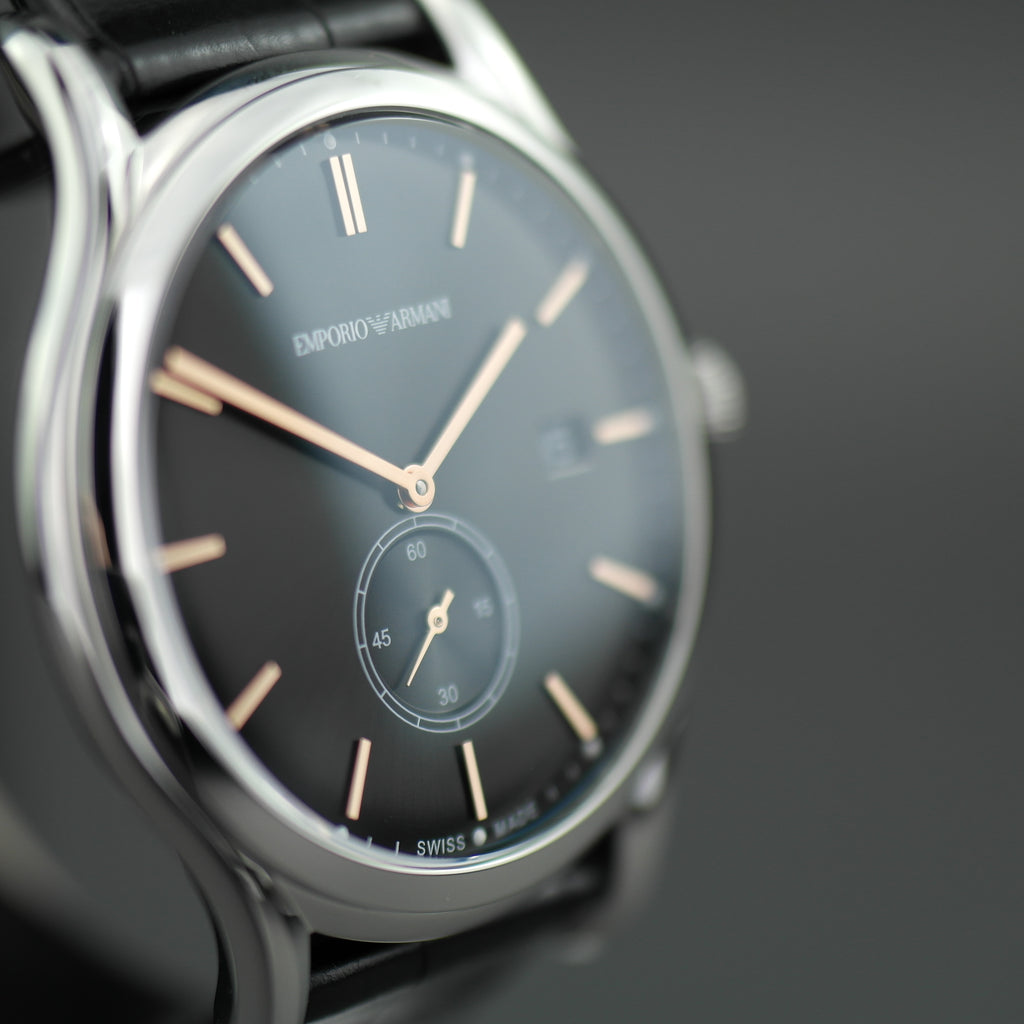 Emporio Armani Classic Swiss Stainless Steel wrist watch leather strap