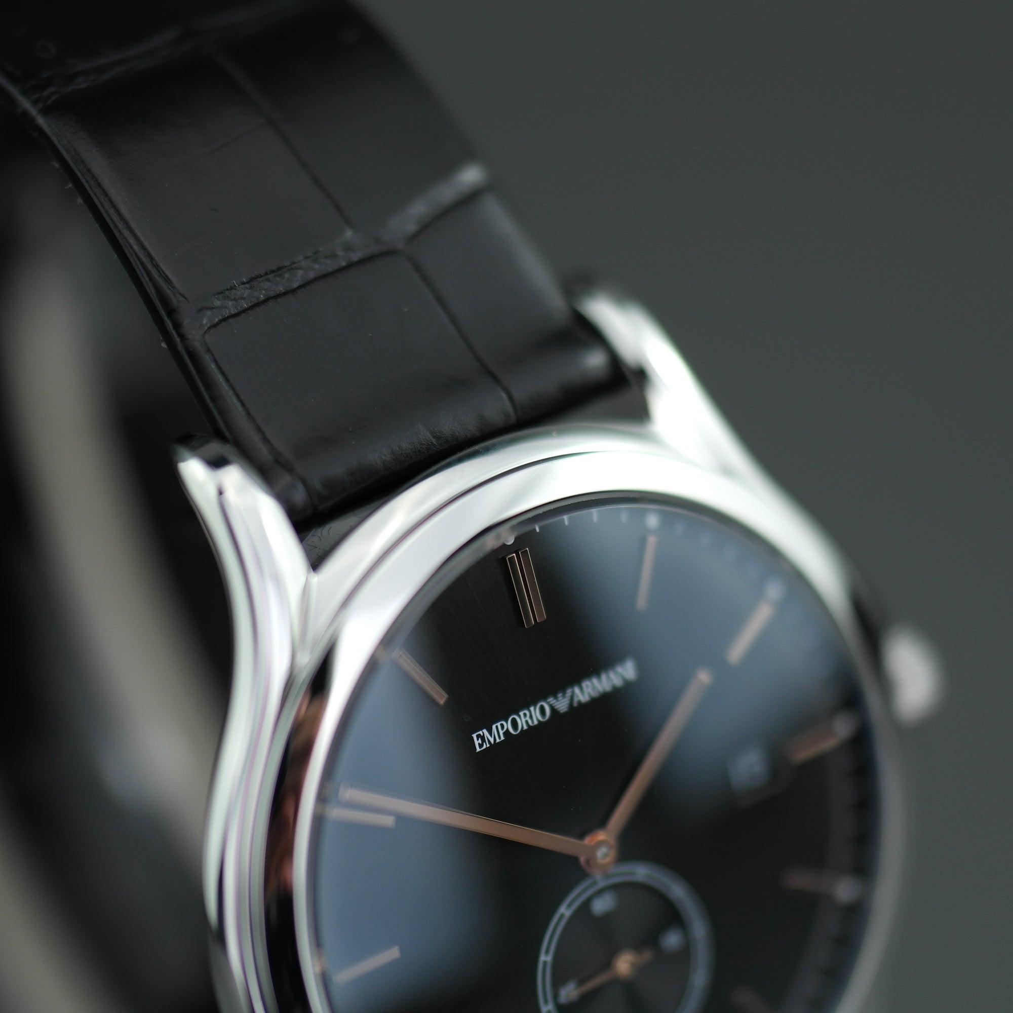Emporio Armani Classic Swiss Stainless Steel wrist watch leather strap