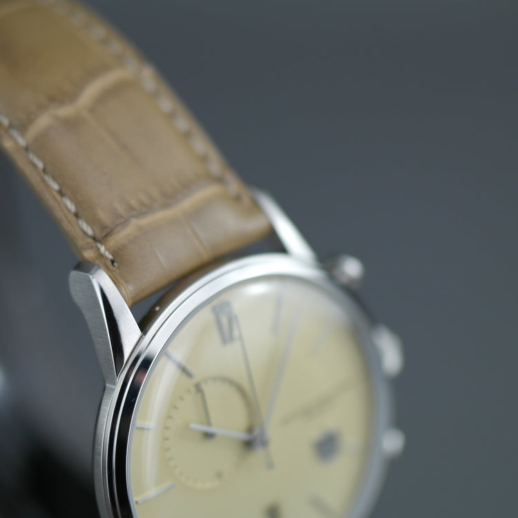 DuFa Weimar Chrono Gents Reloj de pulsera de acero inoxidable con correa de piel 