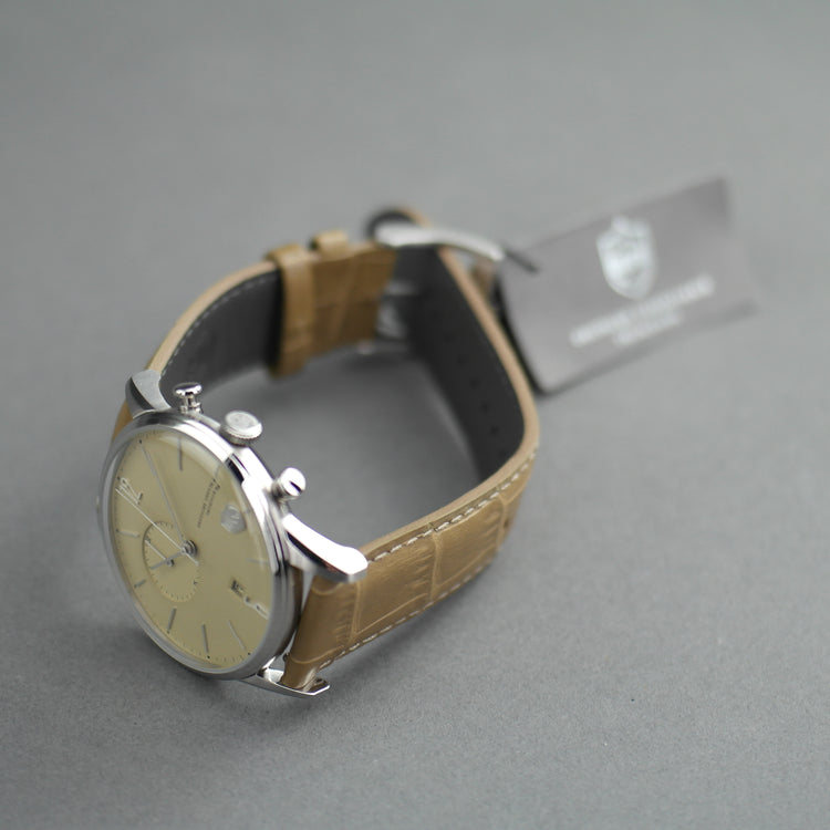 DuFa Weimar Chrono Gents Reloj de pulsera de acero inoxidable con correa de piel 