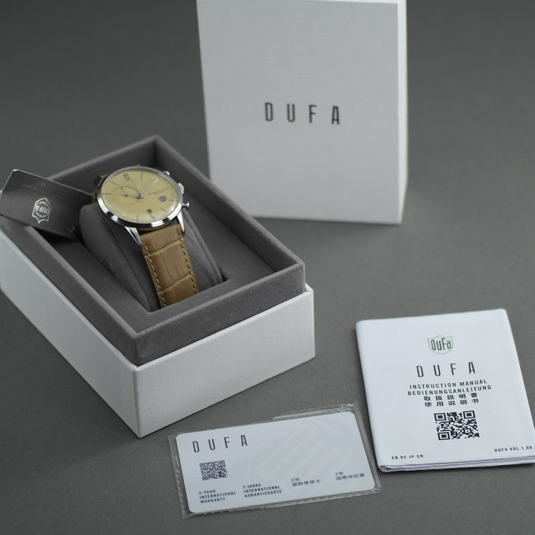 DuFa Weimar Chrono Gents Reloj de pulsera de acero inoxidable con correa de piel 