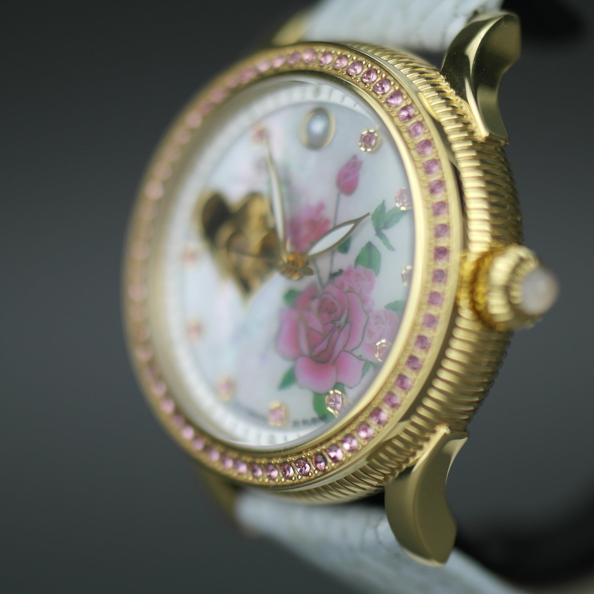 Constantin Weisz Flower Love vergoldete Automatik-Armbanduhr mit Perlmutt-Zifferblatt