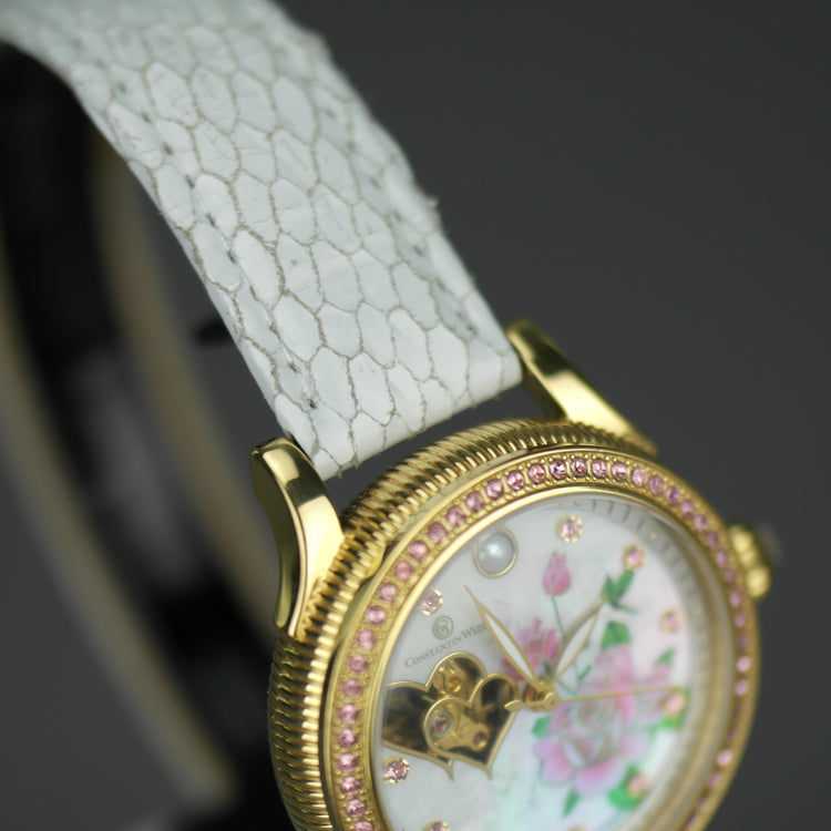 Constantin Weisz Flower Love reloj de pulsera automático chapado en oro esfera de nácar