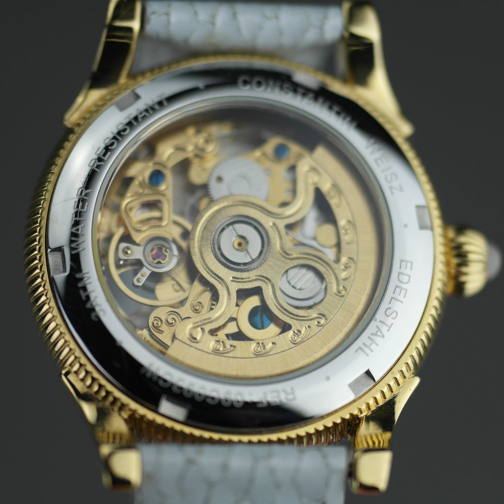 Constantin Weisz Flower Love vergoldete Automatik-Armbanduhr mit Perlmutt-Zifferblatt