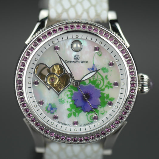 Constantin Weisz Flower Love Automatik-Armbanduhr mit Perlmutt-Zifferblatt