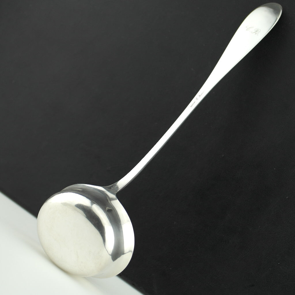 Cucharón grande alemán antiguo de plata maciza Hanau 800 Knauer CR