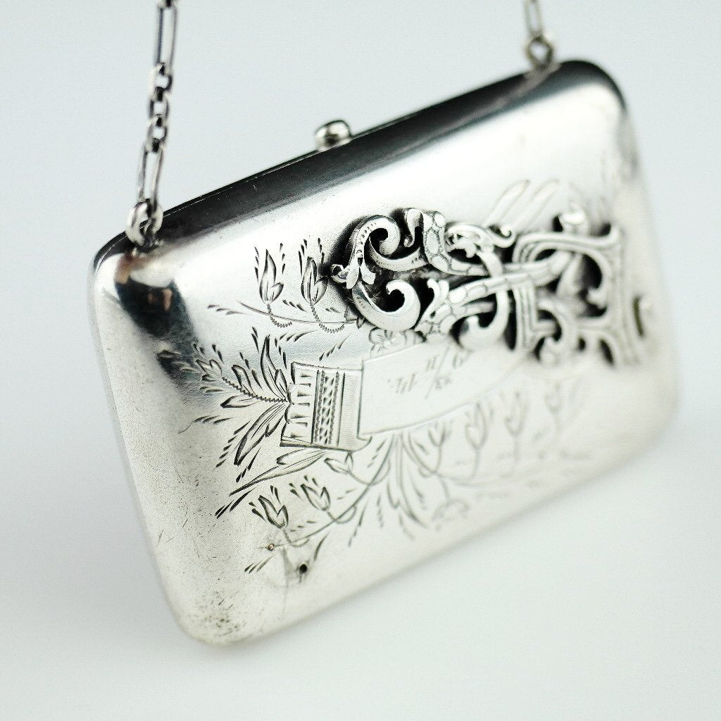 Antique solid silver wallet purse Emperor Nicolas II era of Russia 84