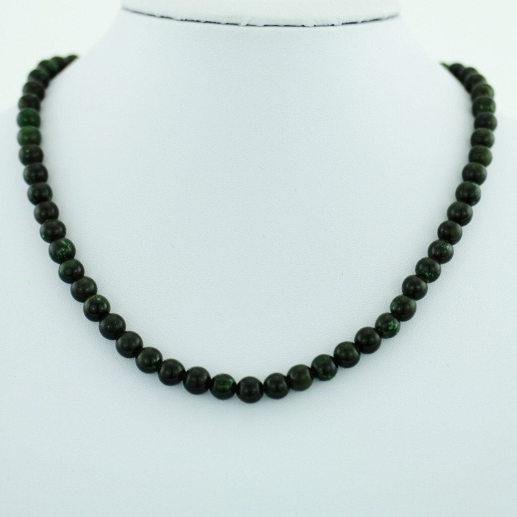 Antique Jade Nephrite beads necklace with Sterling clasp