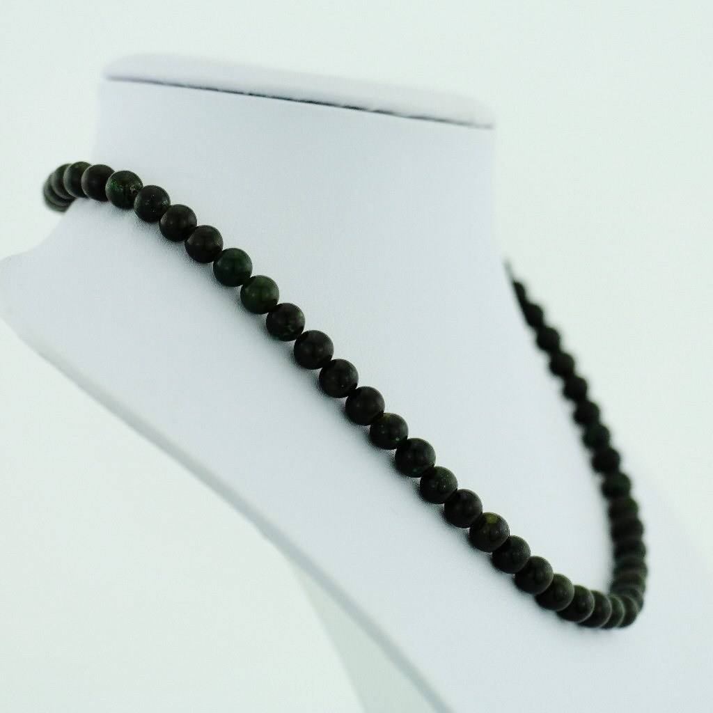 Antique Jade Nephrite beads necklace with Sterling clasp