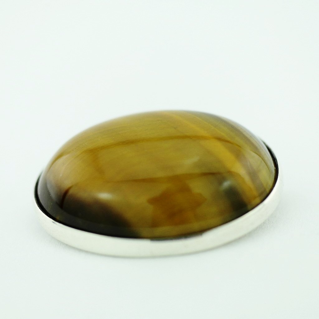 Antique solid silver pin brooch with Tiger Eye gemstone cabochon STERLING WWL