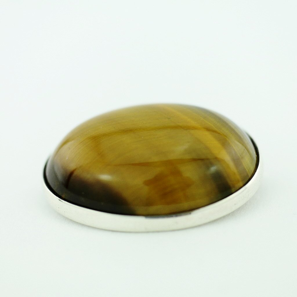 Antike massive Silber-Pin-Brosche mit Tigerauge-Edelstein-Cabochon STERLING WWL