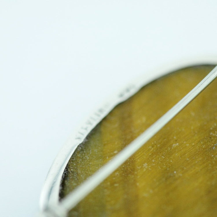 Antike massive Silber-Pin-Brosche mit Tigerauge-Edelstein-Cabochon STERLING WWL