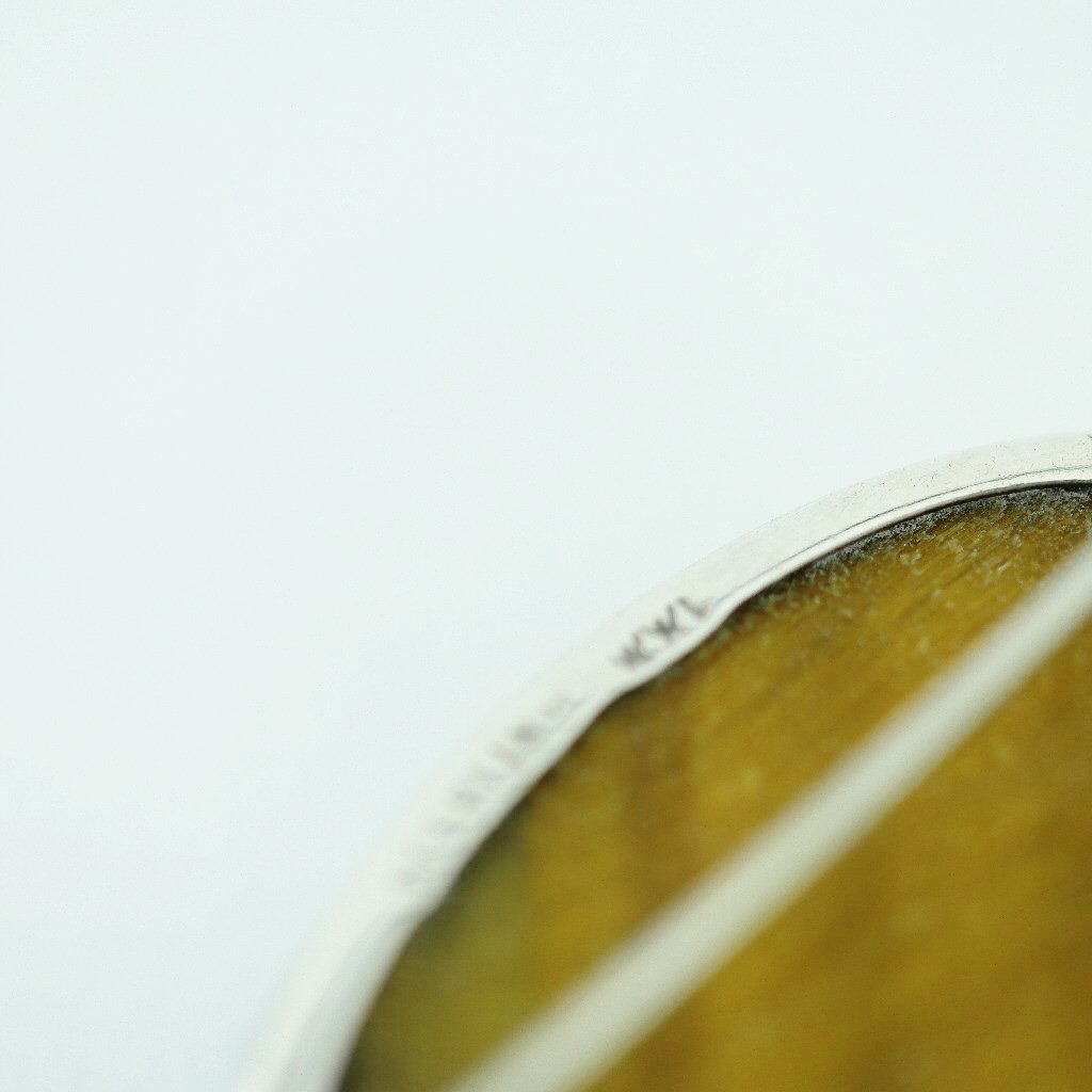 Antique solid silver pin brooch with Tiger Eye gemstone cabochon STERLING WWL