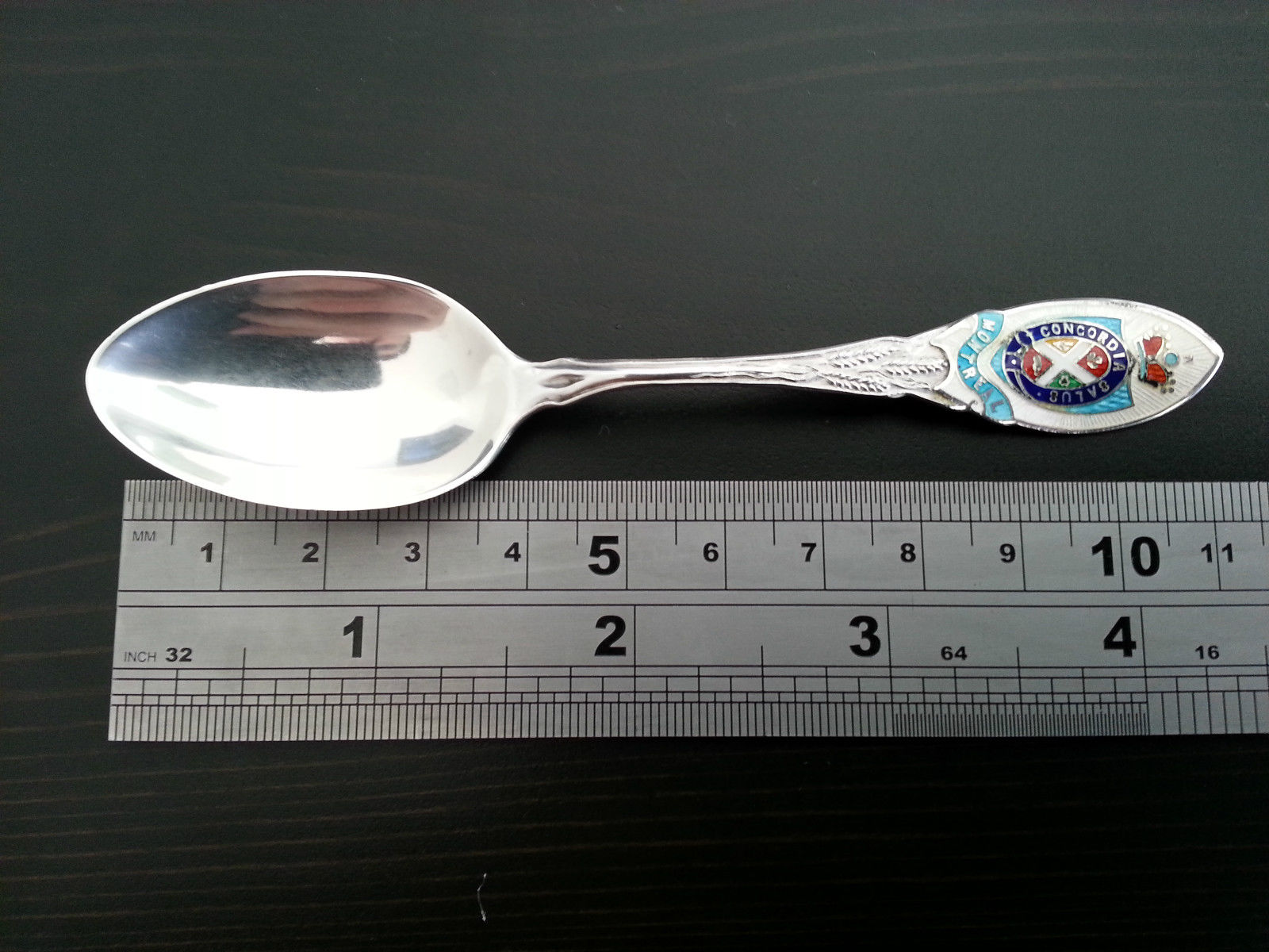 Imagen de esmalte de Montreal cuchara de plata maciza Concordia Salus Canadá león Sterling