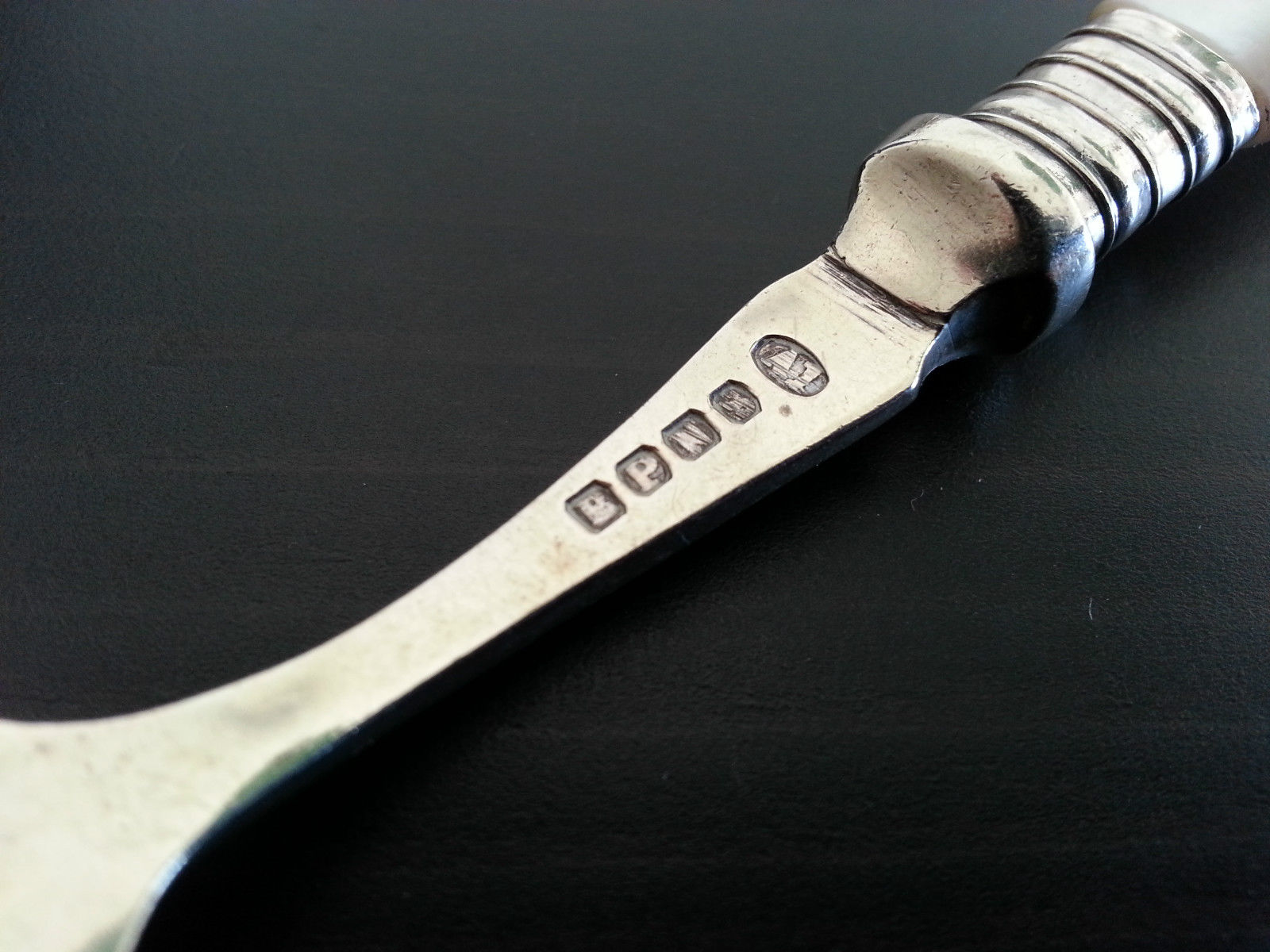 Antique silver plated desert spoon Nacre MOP handle