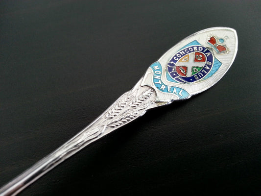 Imagen de esmalte de Montreal cuchara de plata maciza Concordia Salus Canadá león Sterling