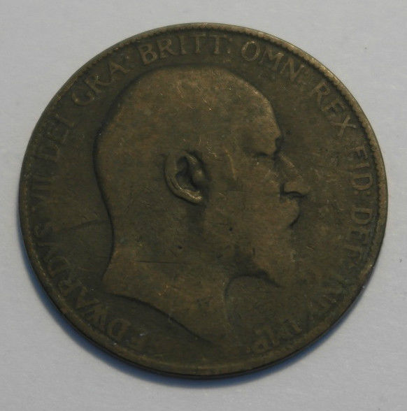Antique 1907 one penny coin EDWARDS VII British Empire