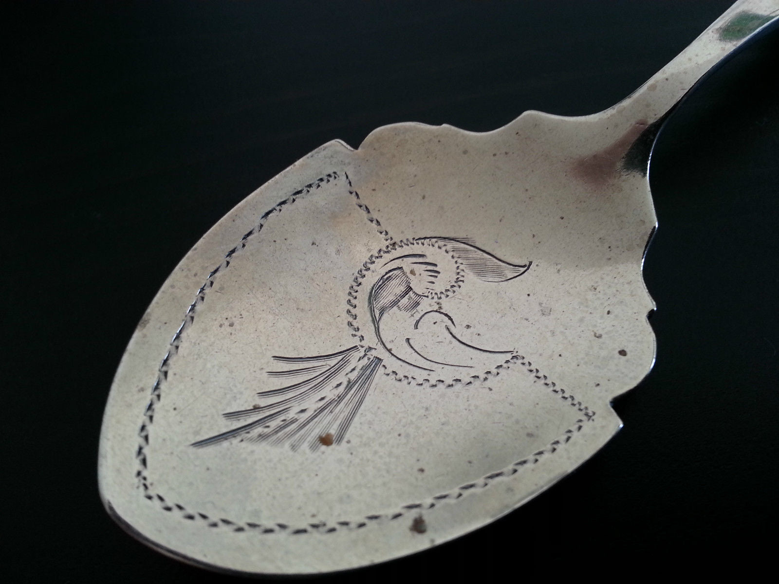 Antique silver plated desert spoon Nacre MOP handle