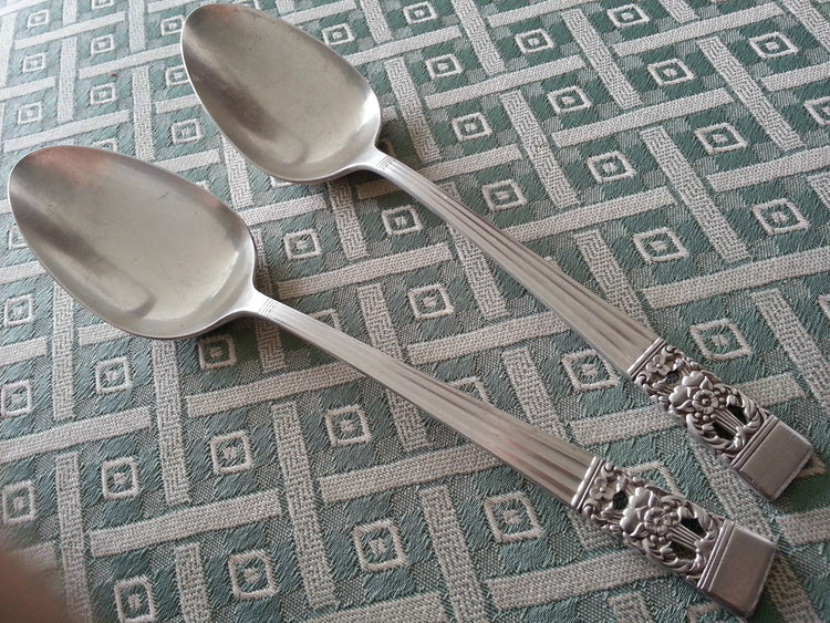 Vintage Community silver plated decorated two serving spoons British Empire