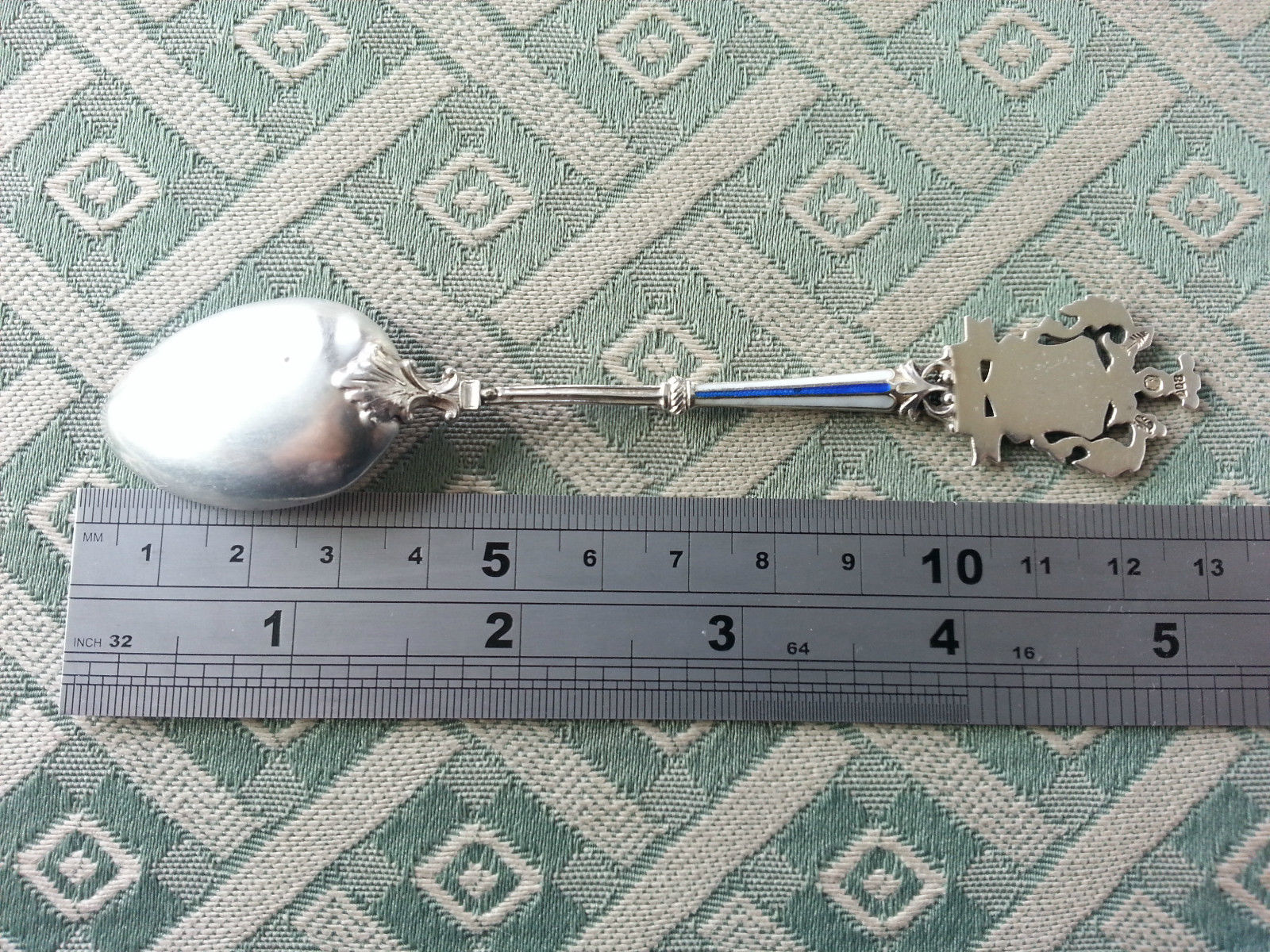 Cuchara de plata maciza esmaltada WIESBADEN Alemania 800 