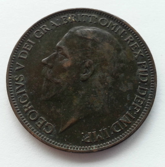 Vintage 1927 coin one penny George V of British Empire London 20thC