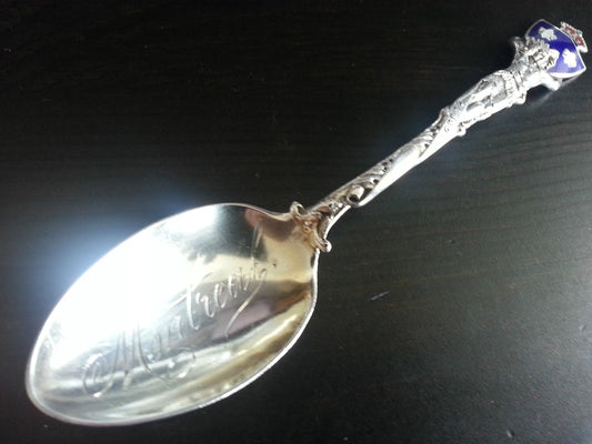 Cuchara de plata de ley esmaltada antigua Canadá Montreal