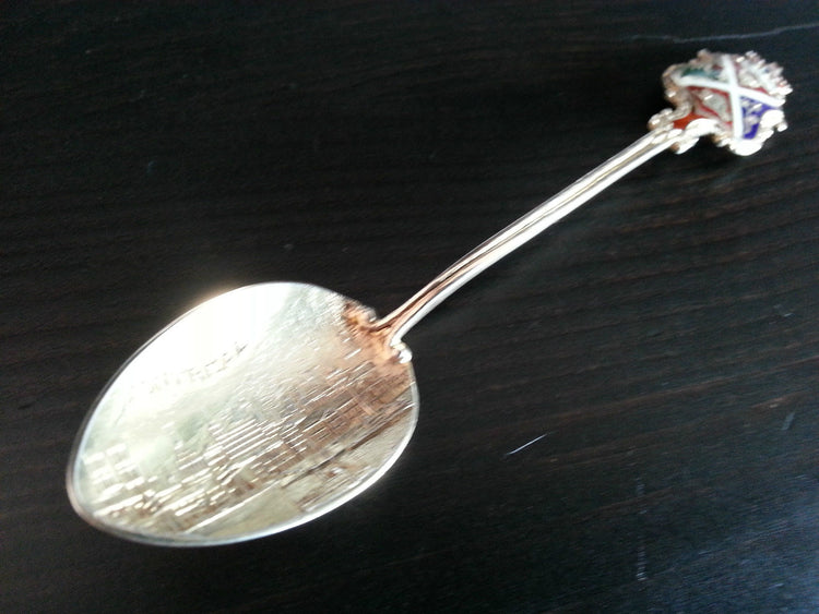 Antique Enamel Gold plated Sterling silver spoon Montreal Canada