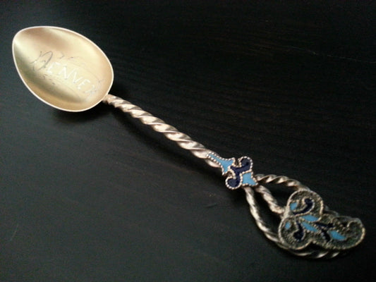 Antique Sterling silver gold plated enamel twist spoon Denver USA