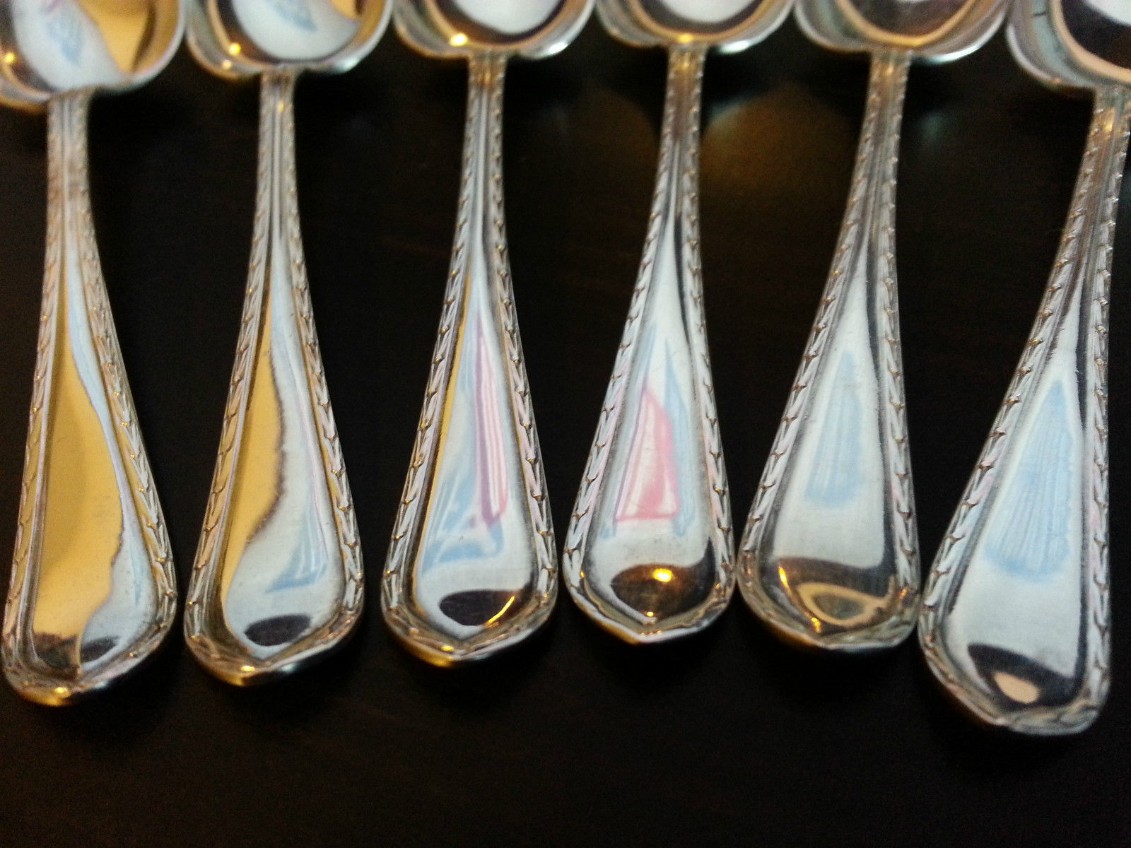 Antique 1914 sterling silver set of six spoons and tongs Sheffield